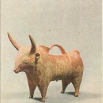 Сосуд в виде фигуры быка. 1550-1400 годы до н.э. Глина, белая краска (Никозия, Кипрский музей)